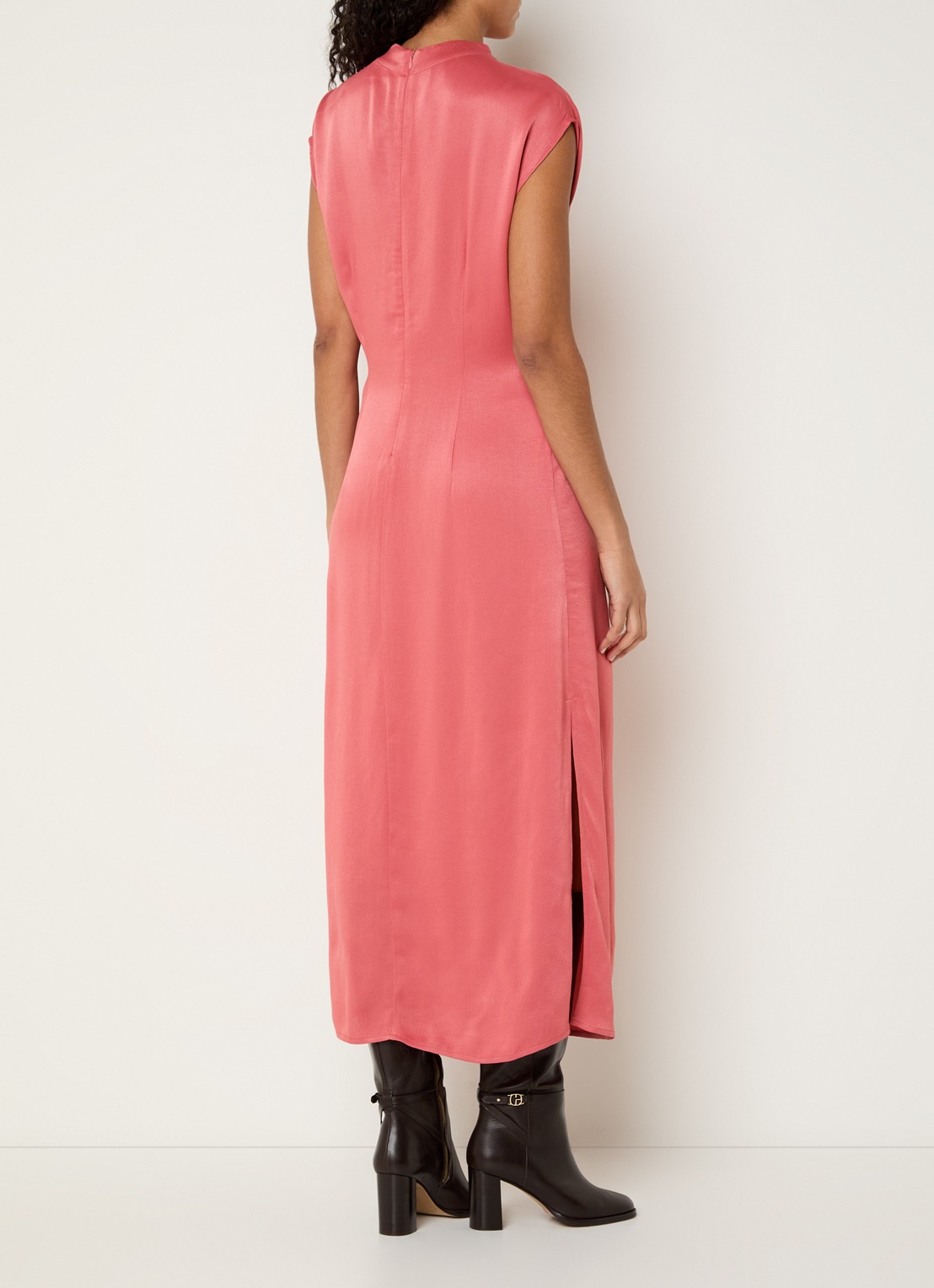 MSCH Copenhagen MSCHClark midi jurk met split - achterkant 3 abrikoos