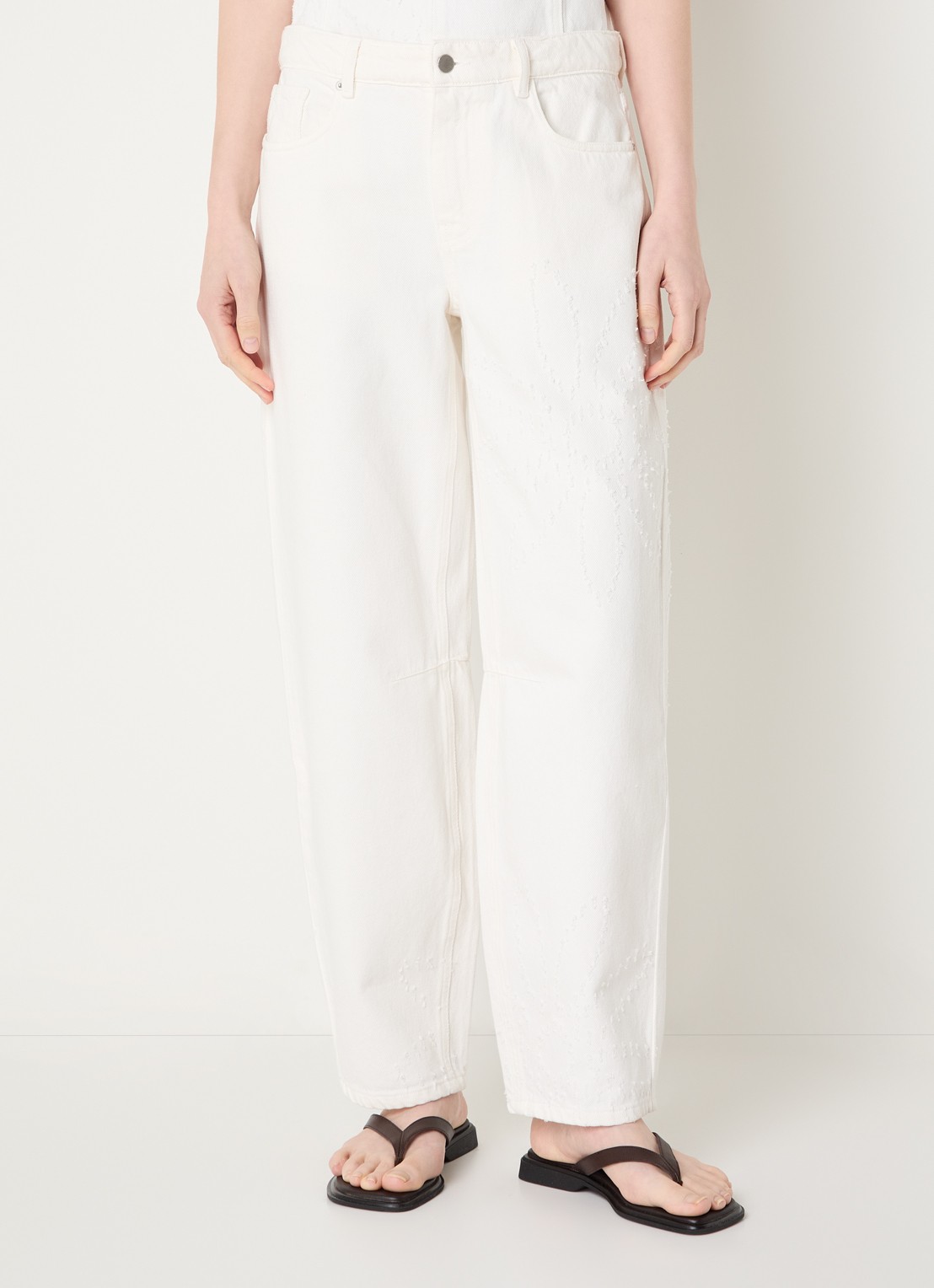MSCH Copenhagen MSCHDexter high waist balloon fit jeans met destroyed afwerking - detail 4 gebroken wit