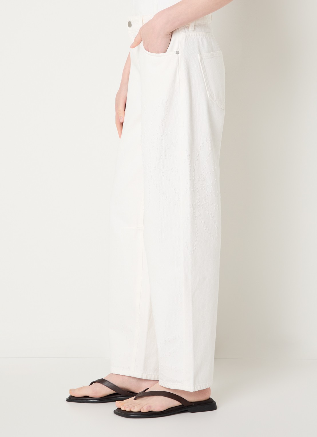 MSCH Copenhagen MSCHDexter high waist balloon fit jeans met destroyed afwerking - detail 5 gebroken wit