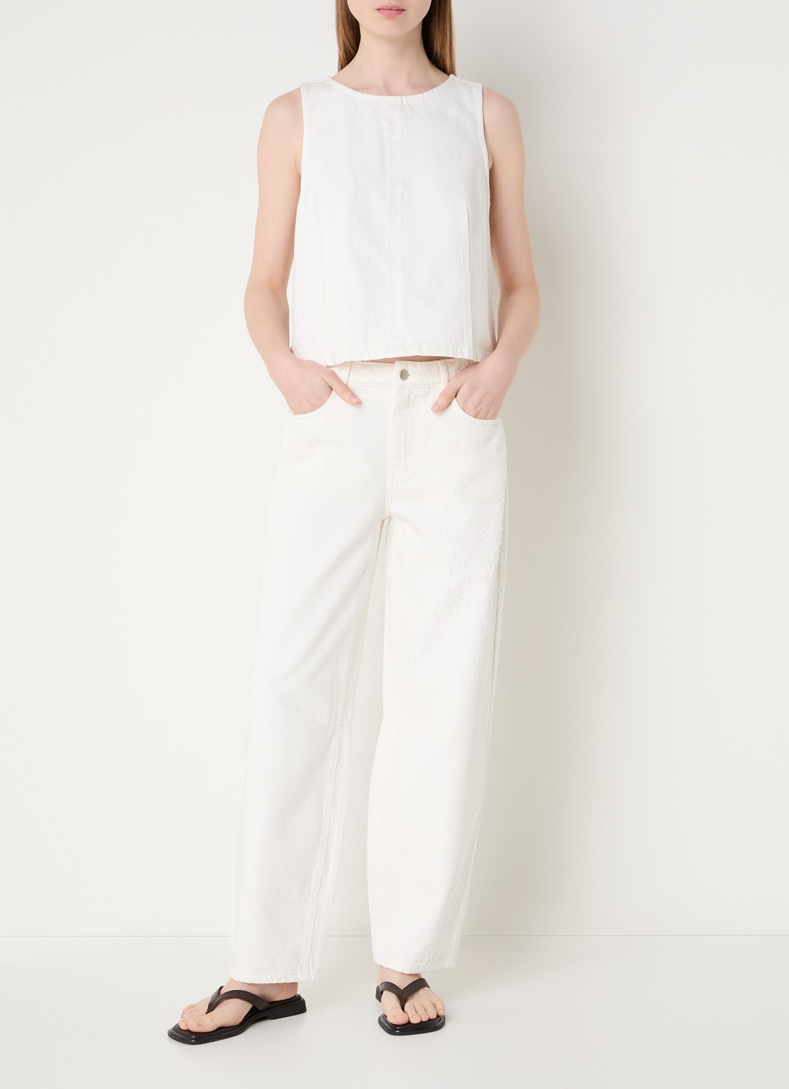 MSCH Copenhagen MSCHDexter high waist balloon fit jeans met destroyed afwerking - voorkant 3 gebroken wit