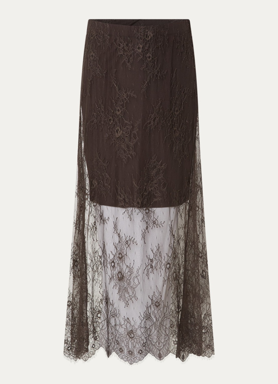 MSCH Copenhagen MSCHDusty semi-transparante maxi rok van kant - voorkant 3 bruin