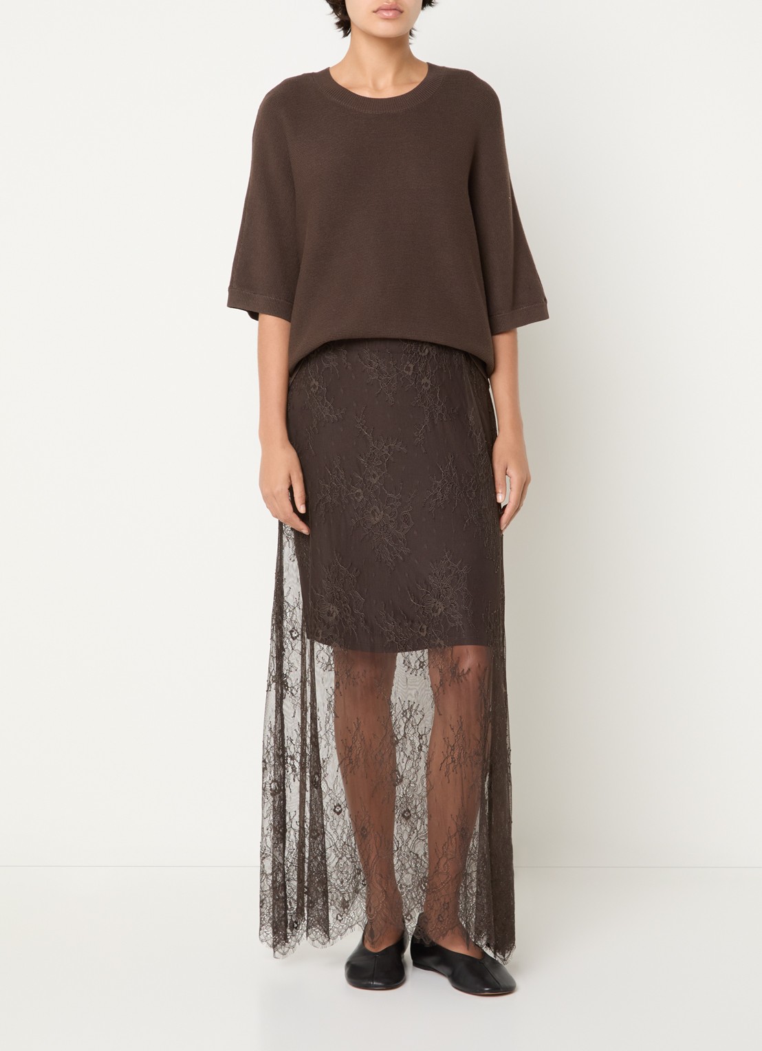 MSCH Copenhagen MSCHDusty semi-transparante maxi rok van kant - voorkant 4 bruin
