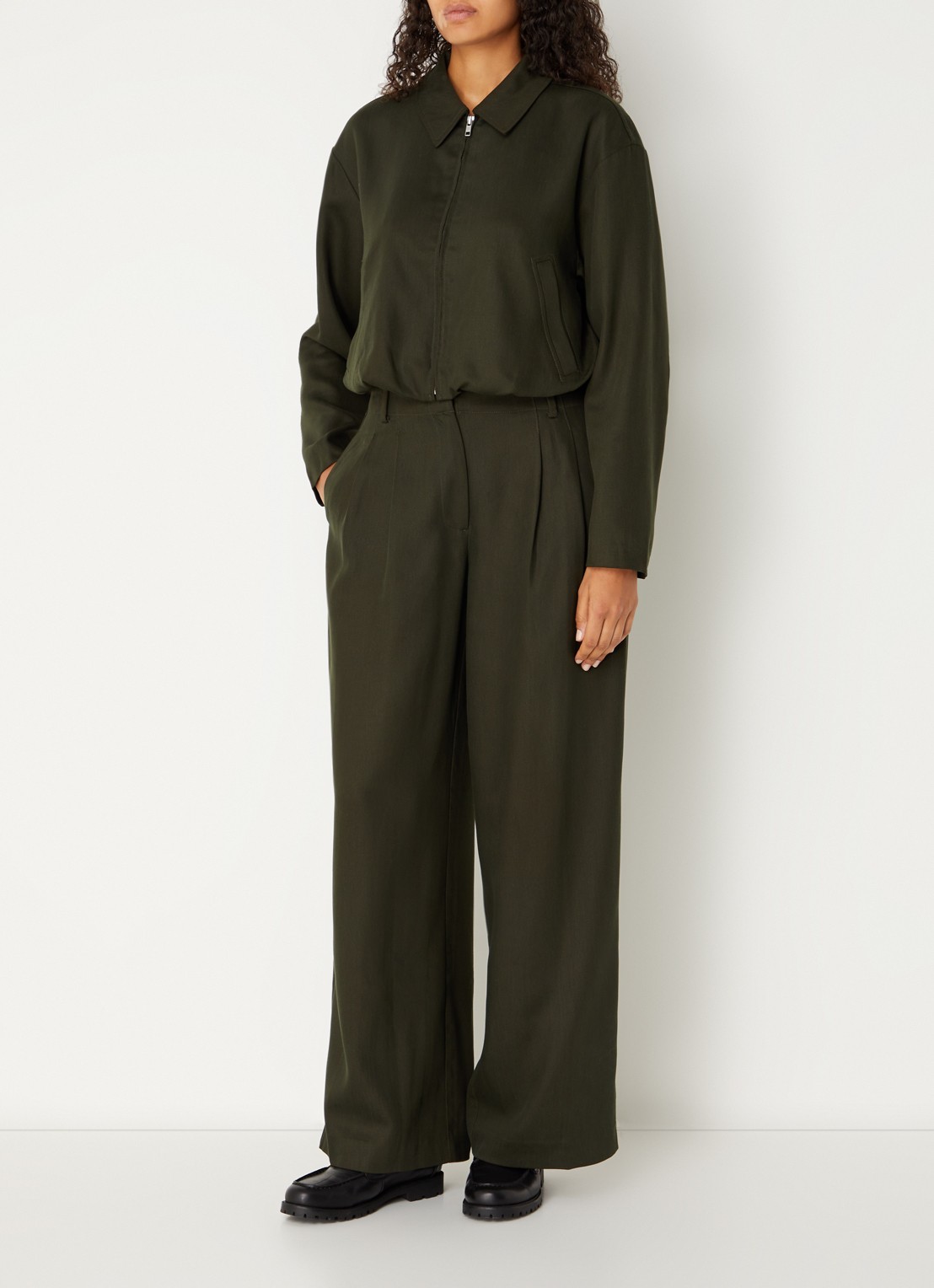 MSCH Copenhagen Mschesterika high waist wide fit pantalon  - voorkant 3 legergroen