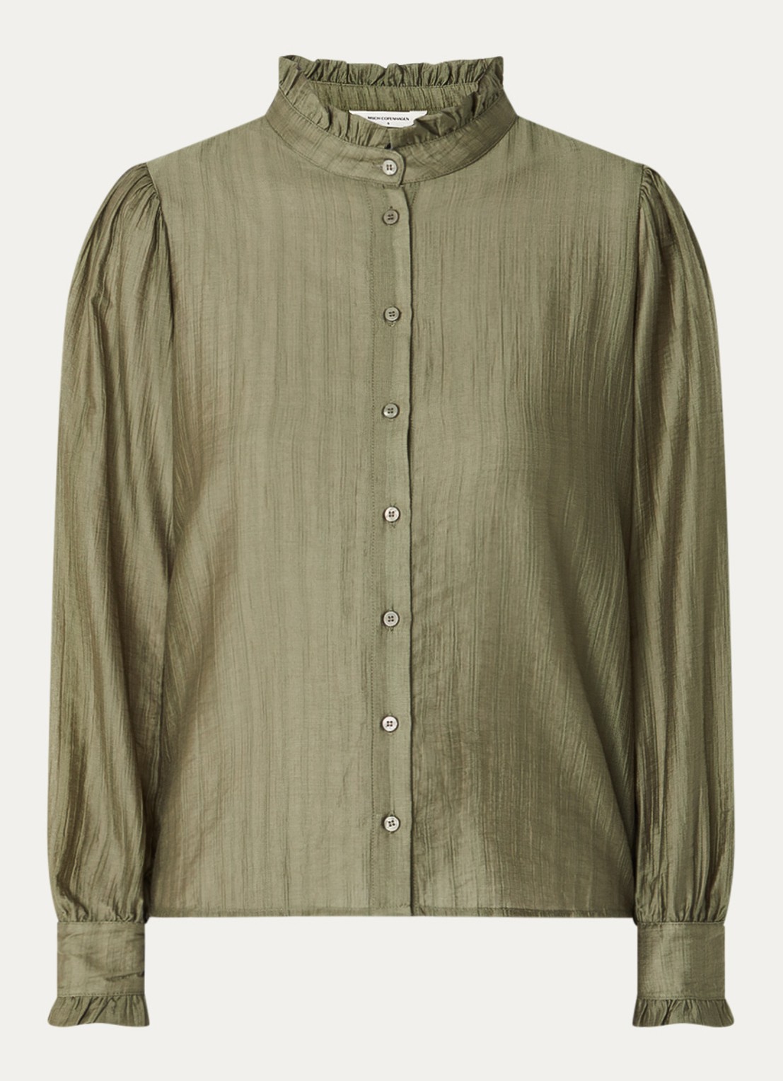 MSCH Copenhagen MSCHFemine blouse met ruches en pofmouw - voorkant 2 olijfgroen