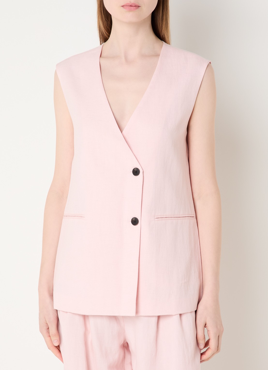 MSCH Copenhagen MSCHFranciska gilet in linnenblend - detail 2 lichtroze