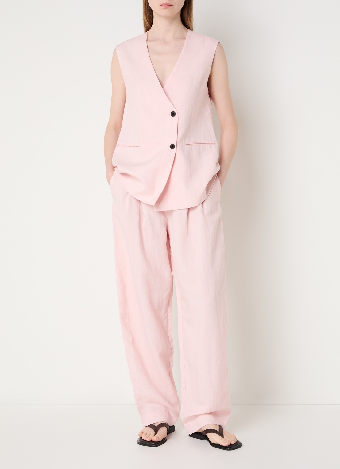 MSCH Copenhagen MSCHFranciska high waist wide fit pantalon in linnenblend - voorkant 2 lichtroze
