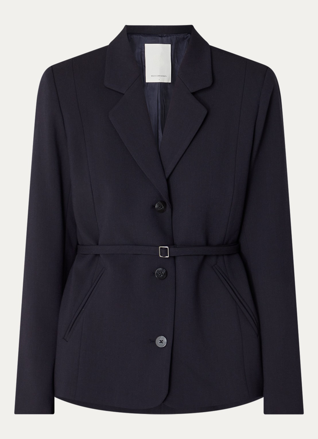 MSCH Copenhagen Mschfreylia blazer met paspelzakken en ceintuur - voorkant 2 blauw