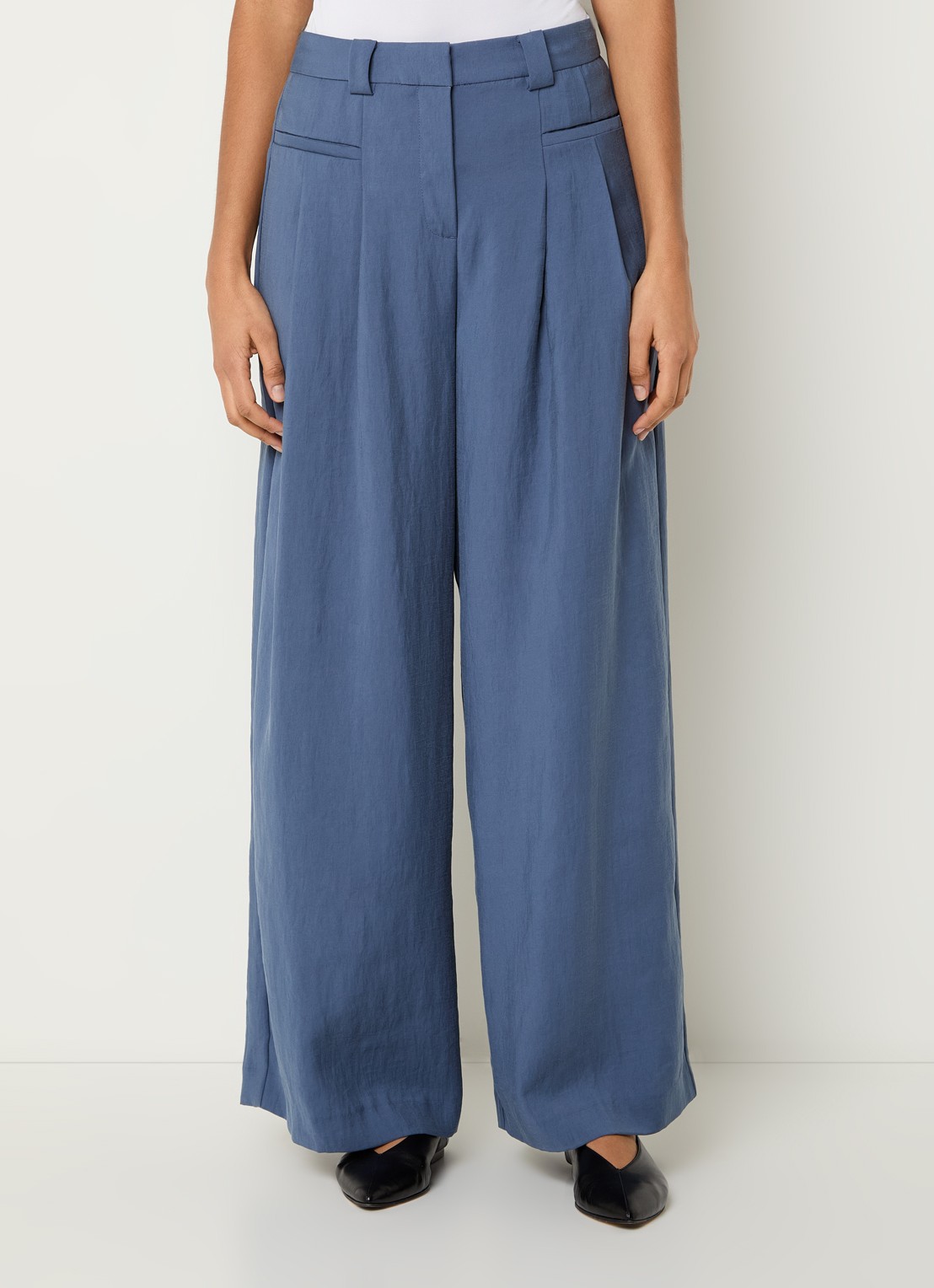 MSCH Copenhagen MSCHFrode high waist wide fit pantalon met paspelzakken - detail 3 staalblauw