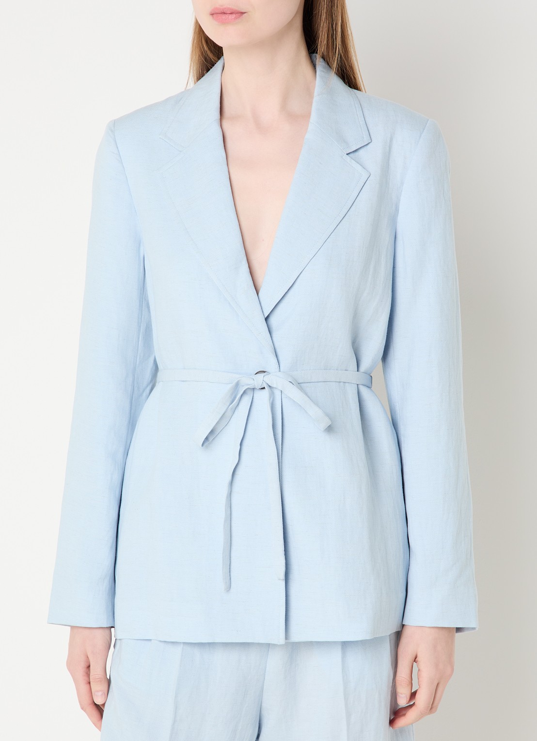 MSCH Copenhagen MSCHGraciela blazer in linnenblend met strikceintuur - detail 4 lichtblauw