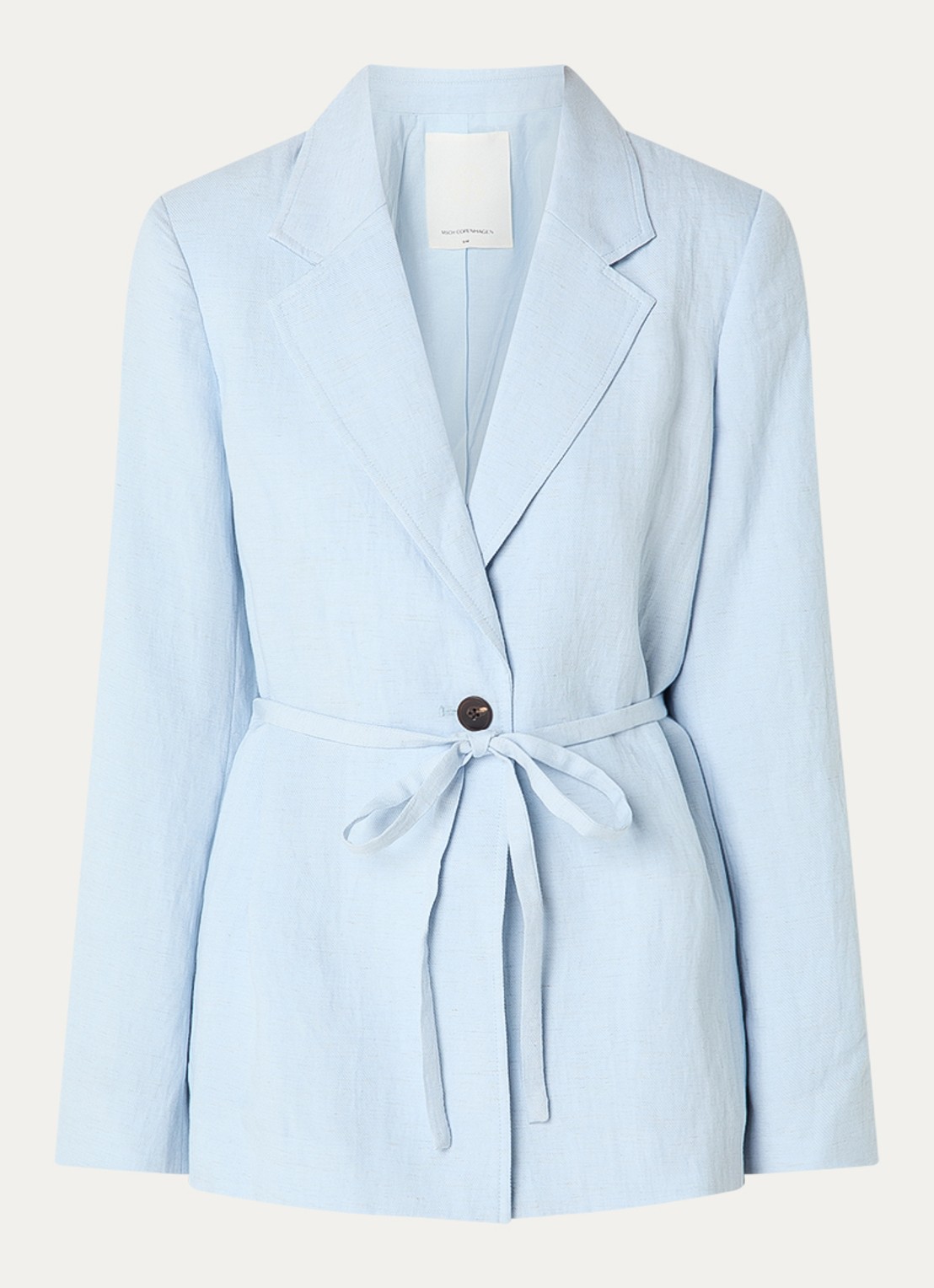 MSCH Copenhagen MSCHGraciela blazer in linnenblend met strikceintuur - voorkant 2 lichtblauw