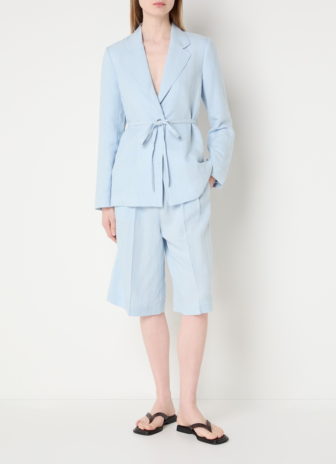 MSCH Copenhagen MSCHGraciela blazer in linnenblend met strikceintuur - voorkant 3 lichtblauw