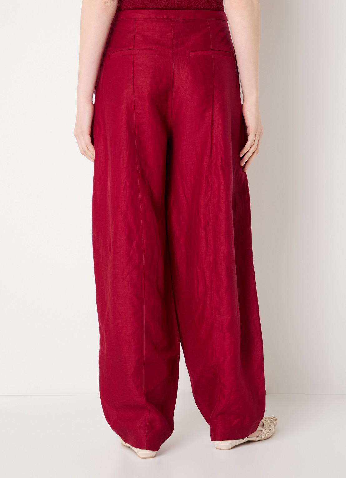 MSCH Copenhagen MSCHGraciela high waist balloon fit broek in linnenblend - achterkant 2 donkerrood