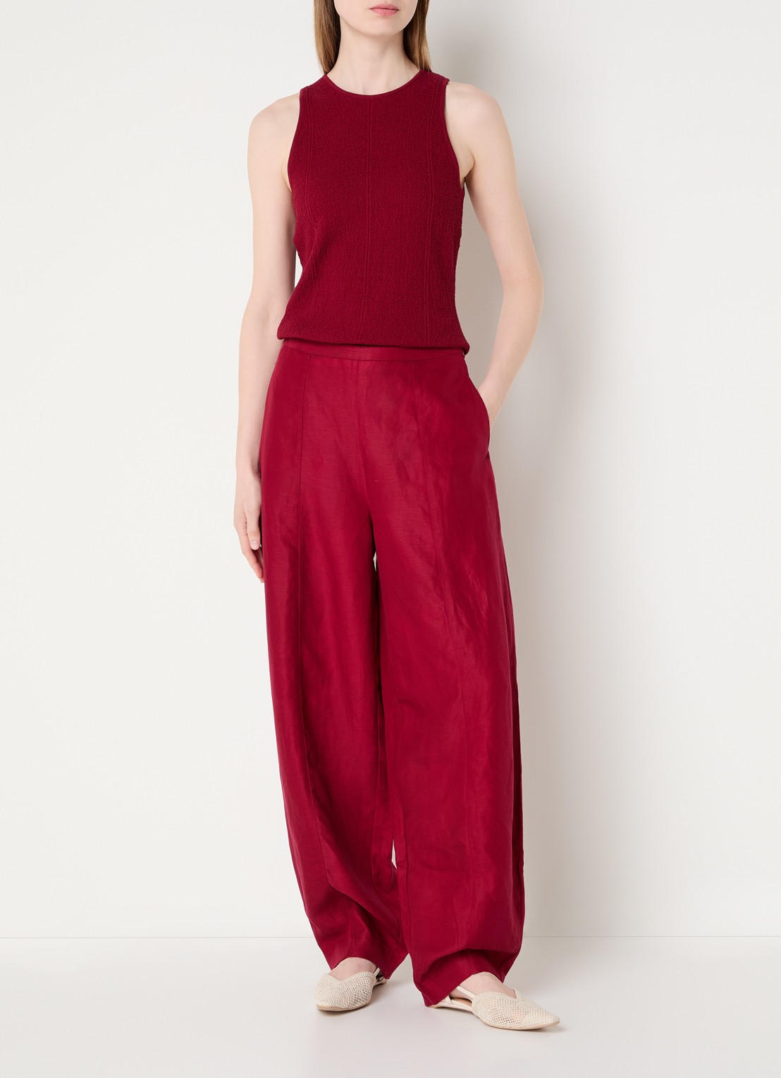 MSCH Copenhagen MSCHGraciela high waist balloon fit broek in linnenblend - voorkant 4 donkerrood