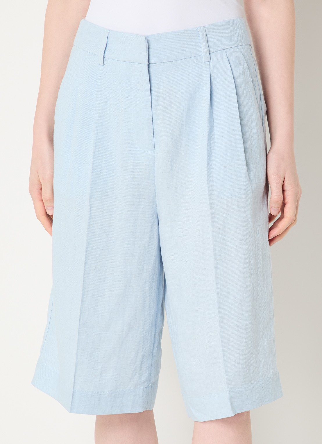 MSCH Copenhagen MSCHGraciela high waist wide fit korte broek in linnenblend - detail lichtblauw