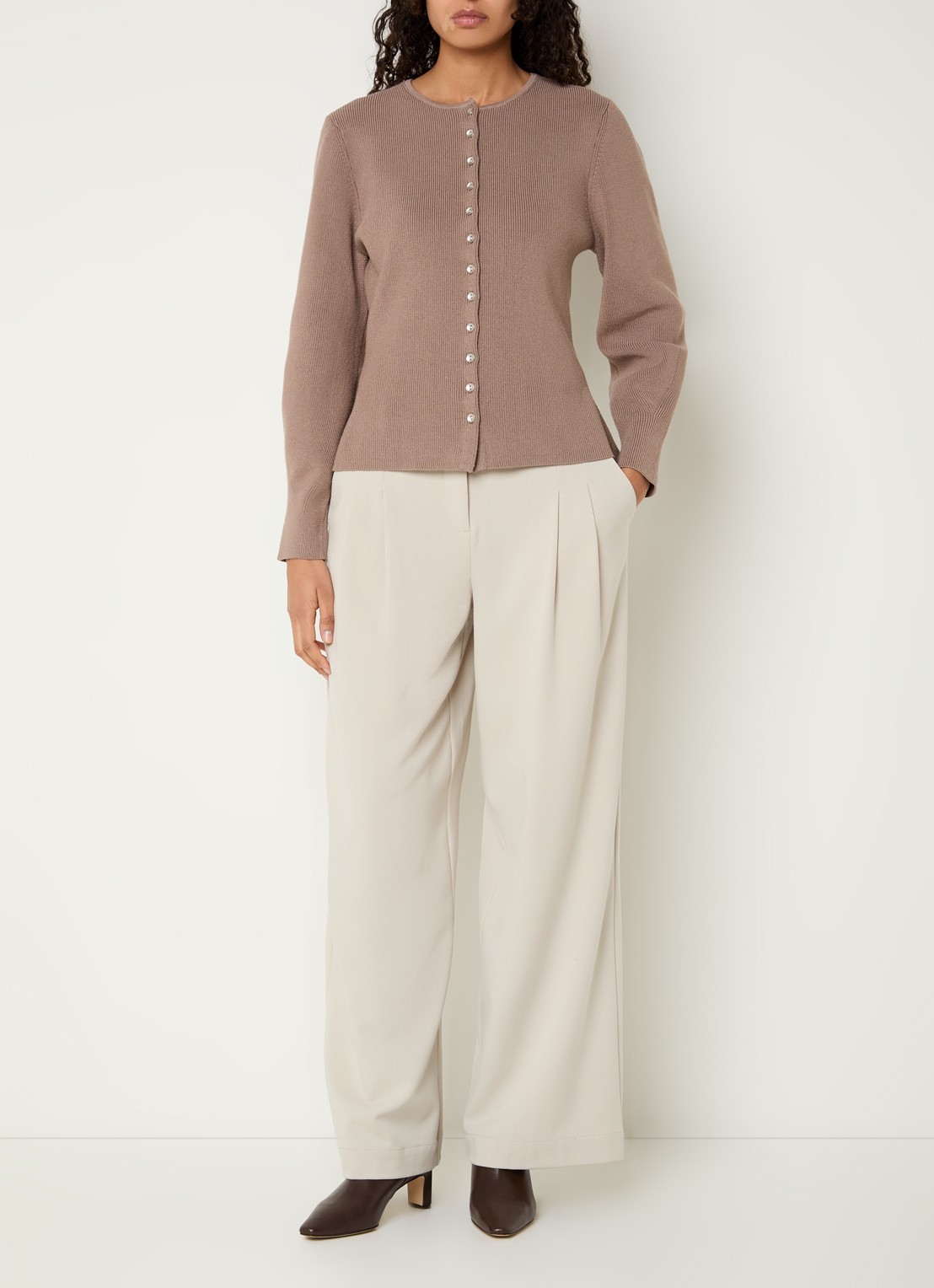 MSCH Copenhagen MSCHHenrika high waist loose fit pantalon met steekzakken - voorkant 4 beige