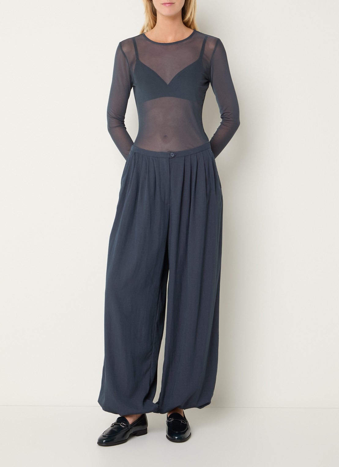 MSCH Copenhagen MSCHJanie Illenora semi-transparante top van mesh - voorkant 3 indigo
