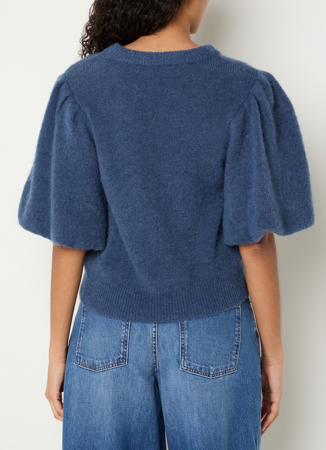 MSCH Copenhagen MSCHJinie fijngebreide trui in alpaca wolblend met vlindermouwen - achterkant 4 blauw