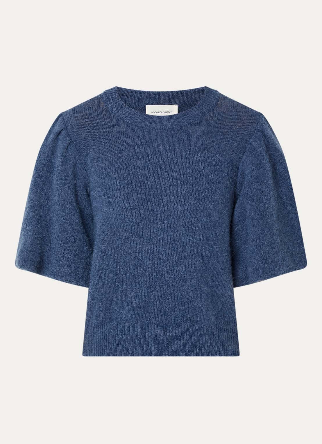 MSCH Copenhagen MSCHJinie fijngebreide trui in alpaca wolblend met vlindermouwen - voorkant blauw