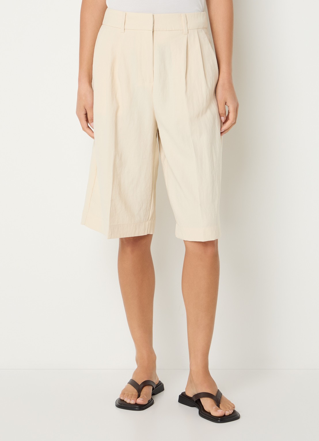 MSCH Copenhagen MSCHKeeley high waist wide fit korte broek met steekzakken - detail 4 beige