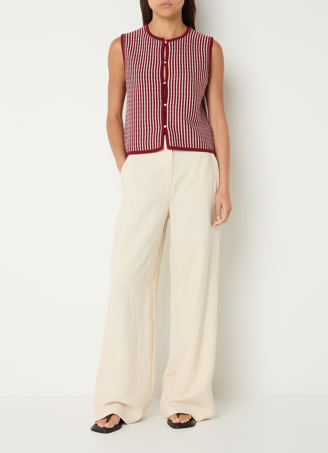 MSCH Copenhagen MSCHKeeley high waist wide fit pantalon met steekzakken - voorkant 2 beige