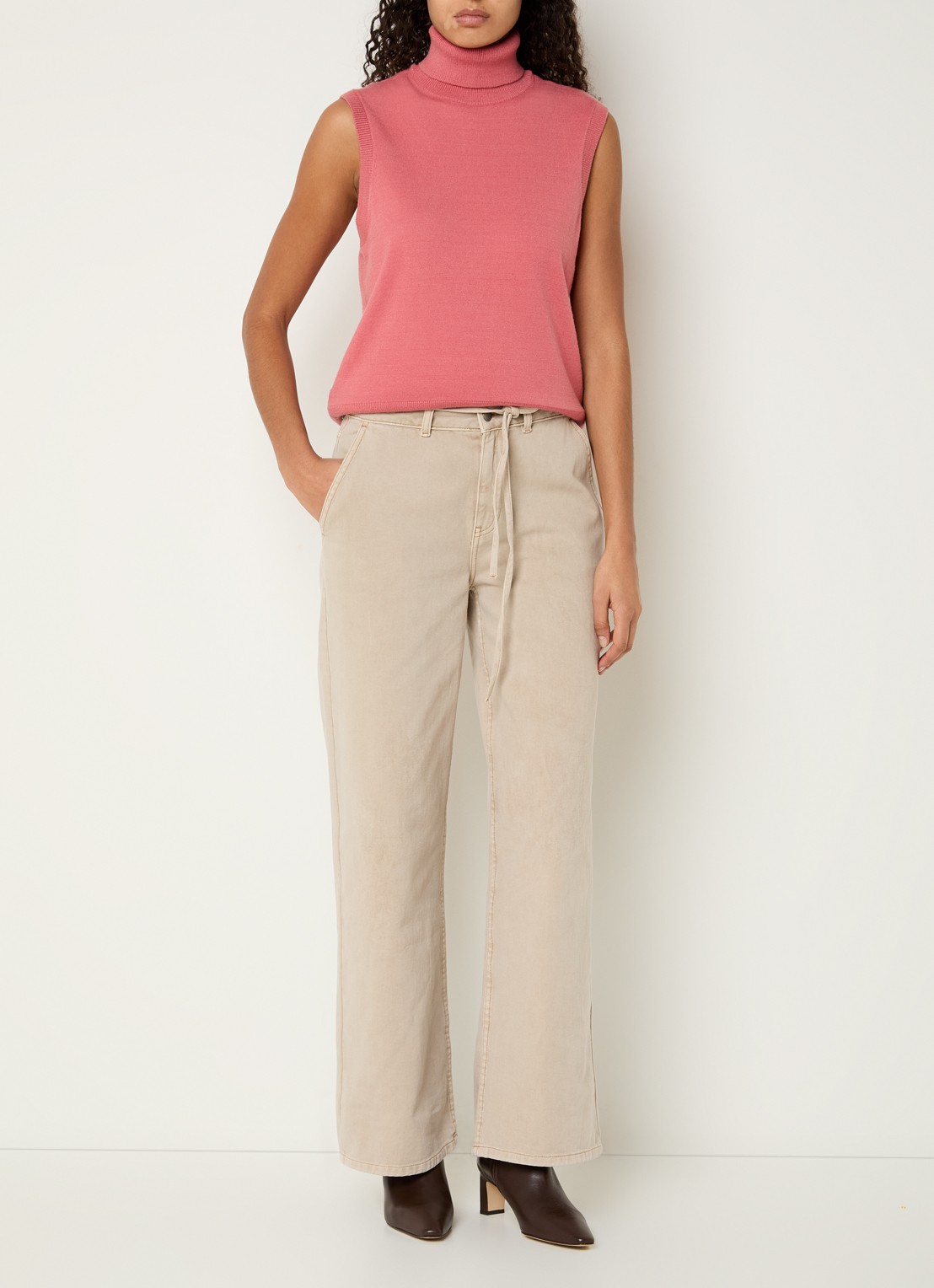 MSCH Copenhagen MSCHLio high waist regular fit jeans met gekleurde wassing - voorkant 4 beige