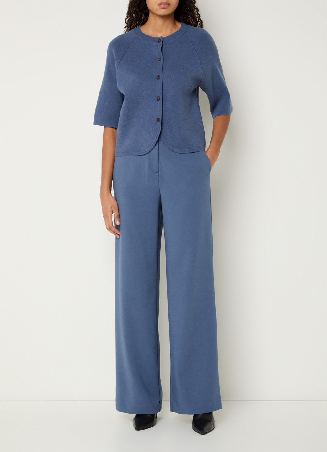 MSCH Copenhagen MSCHMacy high waist wide fit pantalon met steekzakken - voorkant 3 staalblauw