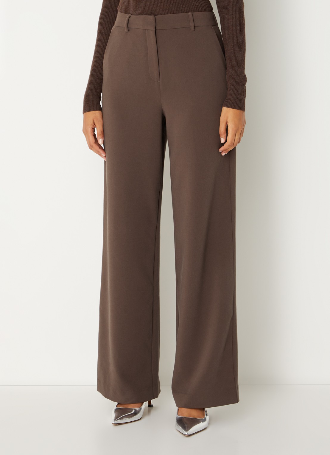 MSCH Copenhagen MSCHMacy Michelle high waist straight fit pantalon met steekzakken - detail 4 bruin