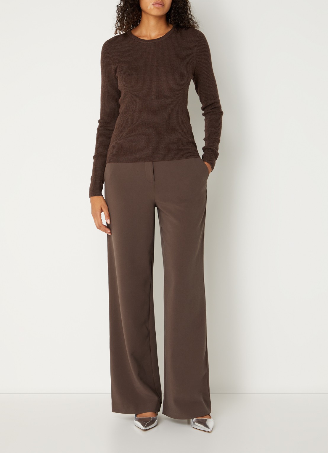 MSCH Copenhagen MSCHMacy Michelle high waist straight fit pantalon met steekzakken - voorkant 3 bruin