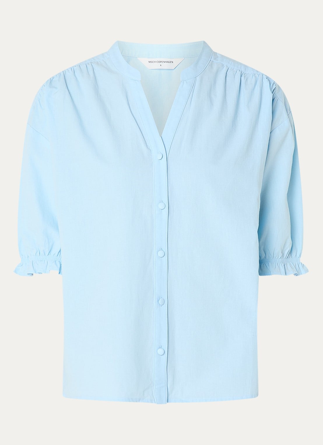 MSCH Copenhagen MSCHMarca blouse met V-hals - voorkant 3 lichtblauw