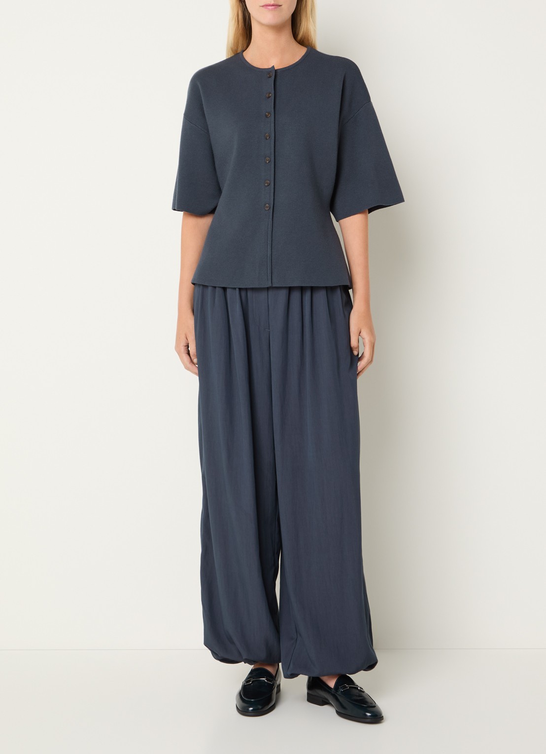 MSCH Copenhagen MSCHMirielle fijngebreid vest met trompetmouw - voorkant 4 indigo