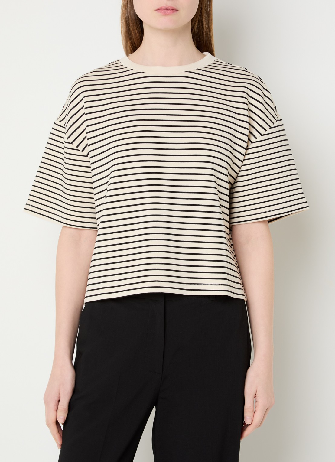 MSCH Copenhagen MSCHNilda T-shirt met streepprint - detail creme