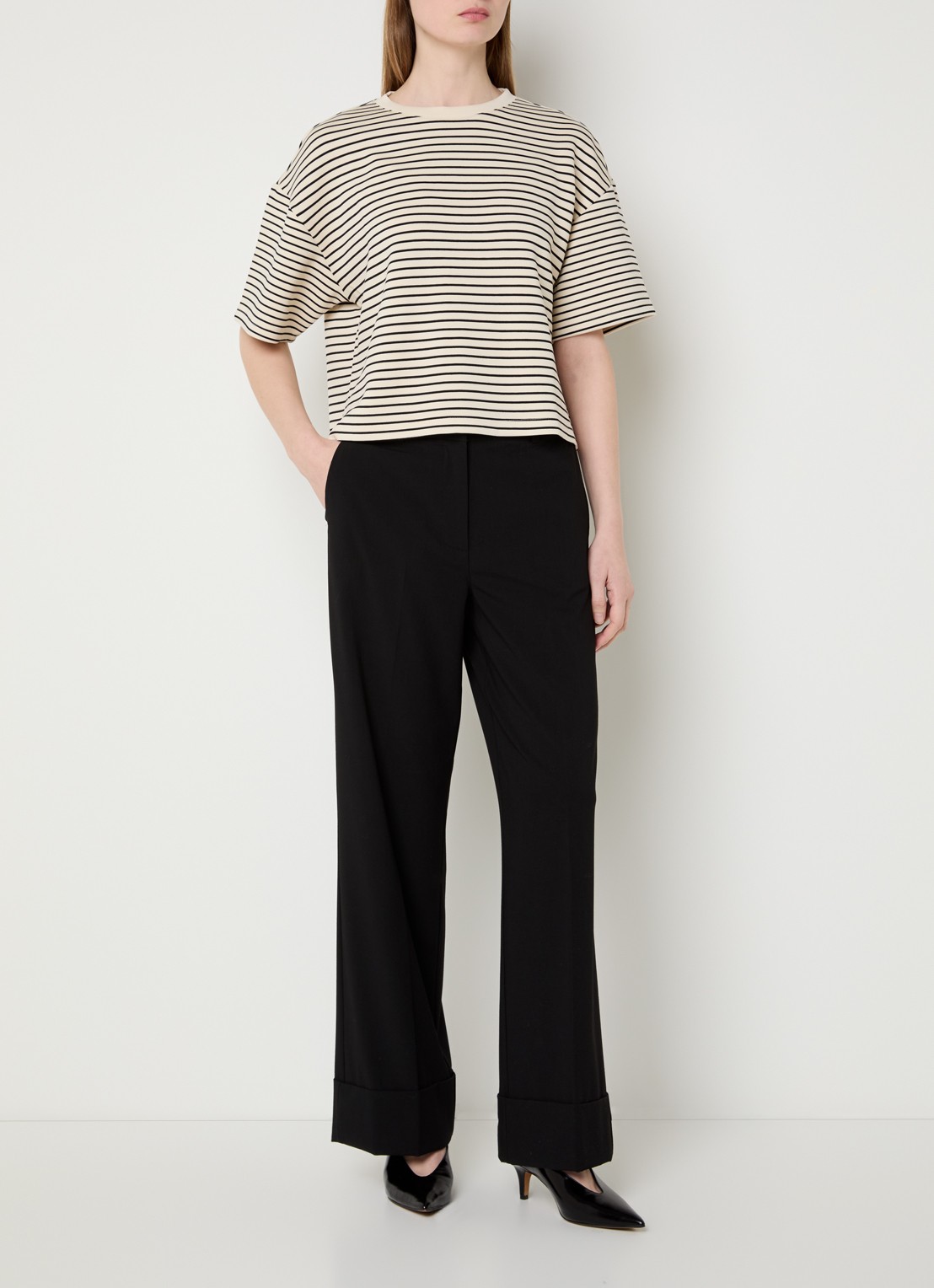 MSCH Copenhagen MSCHNilda T-shirt met streepprint - voorkant 4 creme