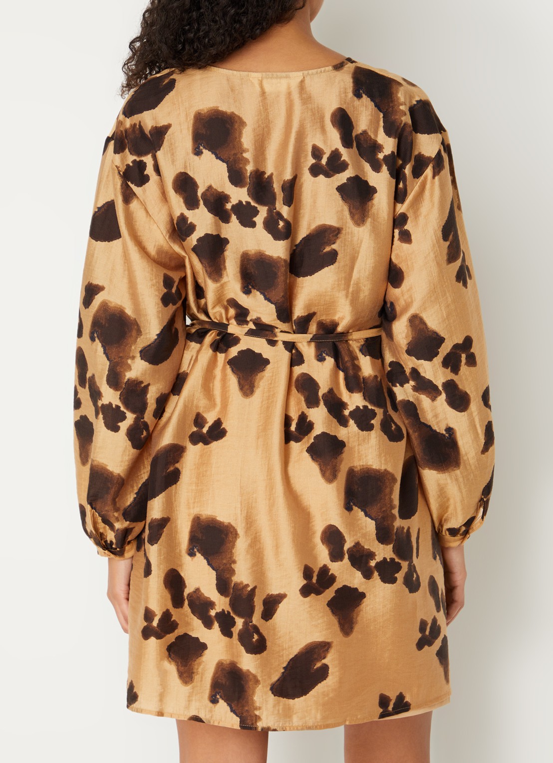 MSCH Copenhagen Mschnilla mini tuniekjurk  met strikceintuur en print - achterkant 3 camel
