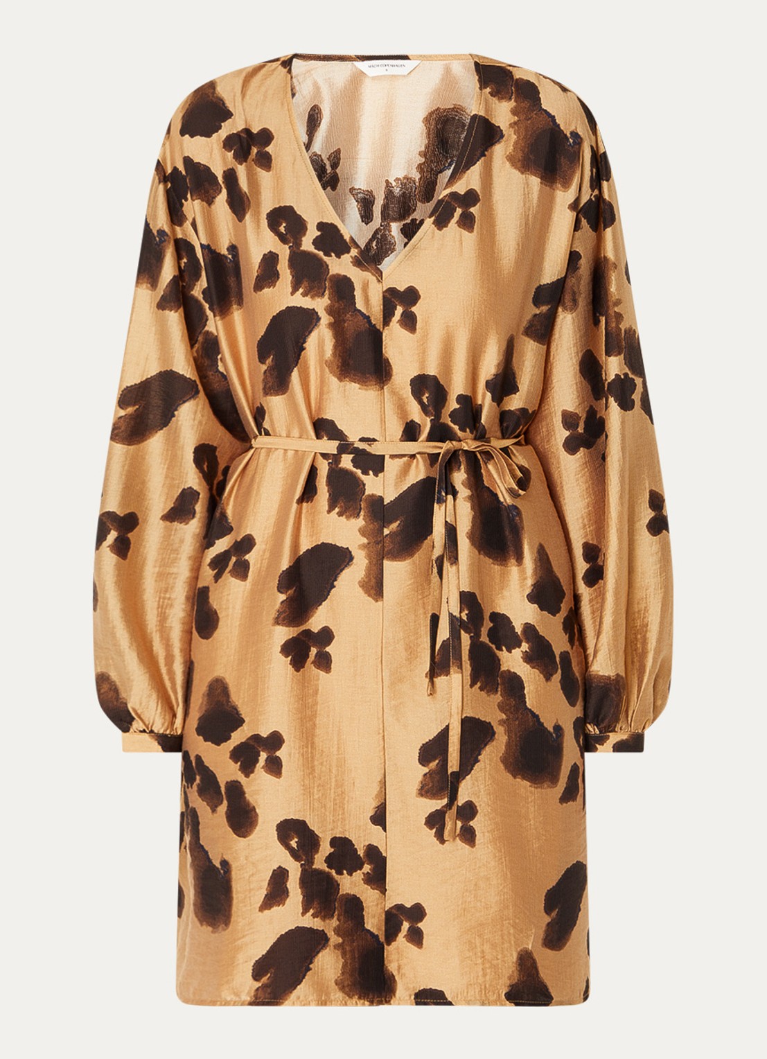 MSCH Copenhagen Mschnilla mini tuniekjurk  met strikceintuur en print - voorkant camel