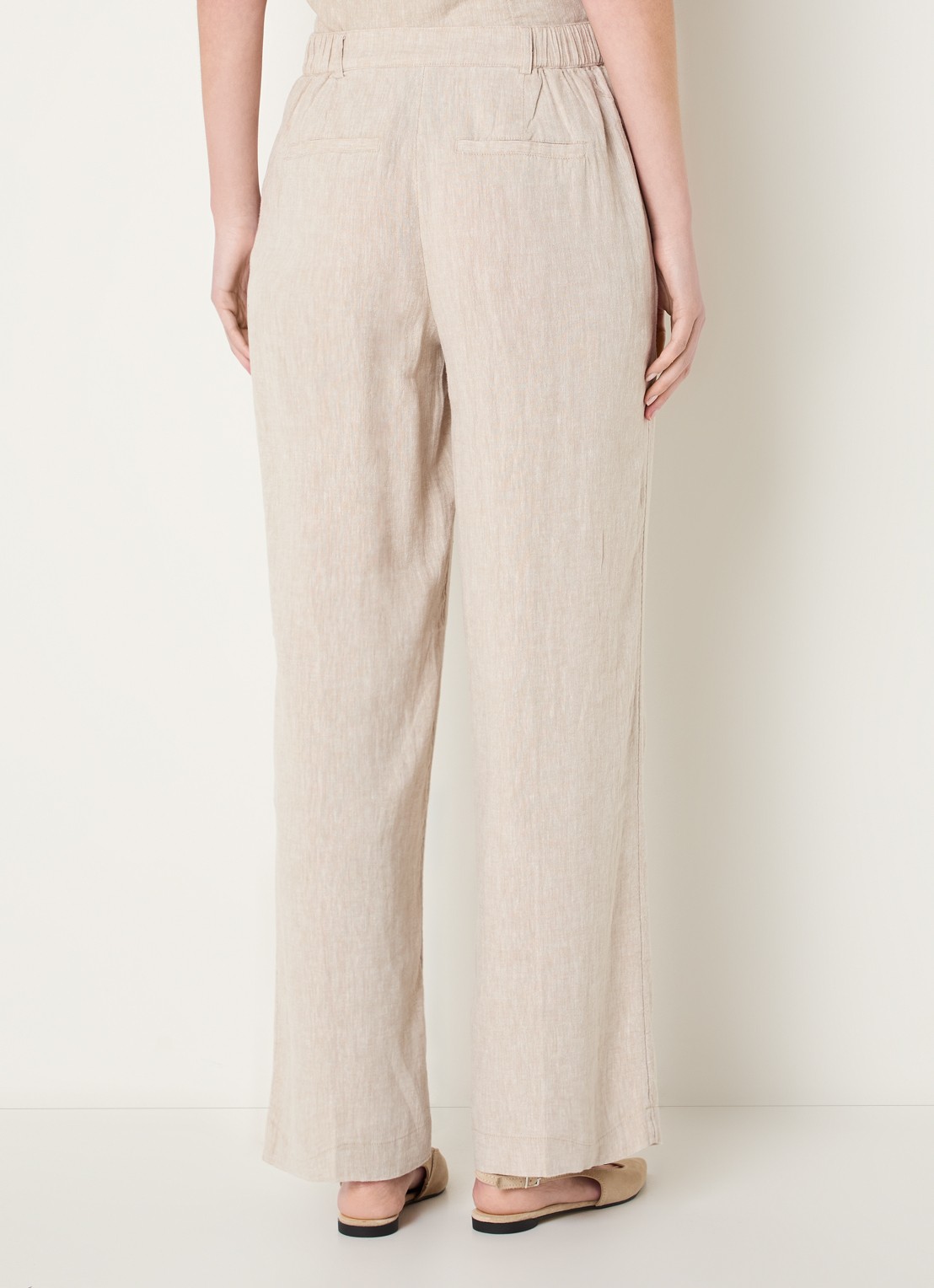 MSCH Copenhagen MSCHPennie high waist wide fit pantalon in linnenblend met steekzakken - achterkant 3 beige