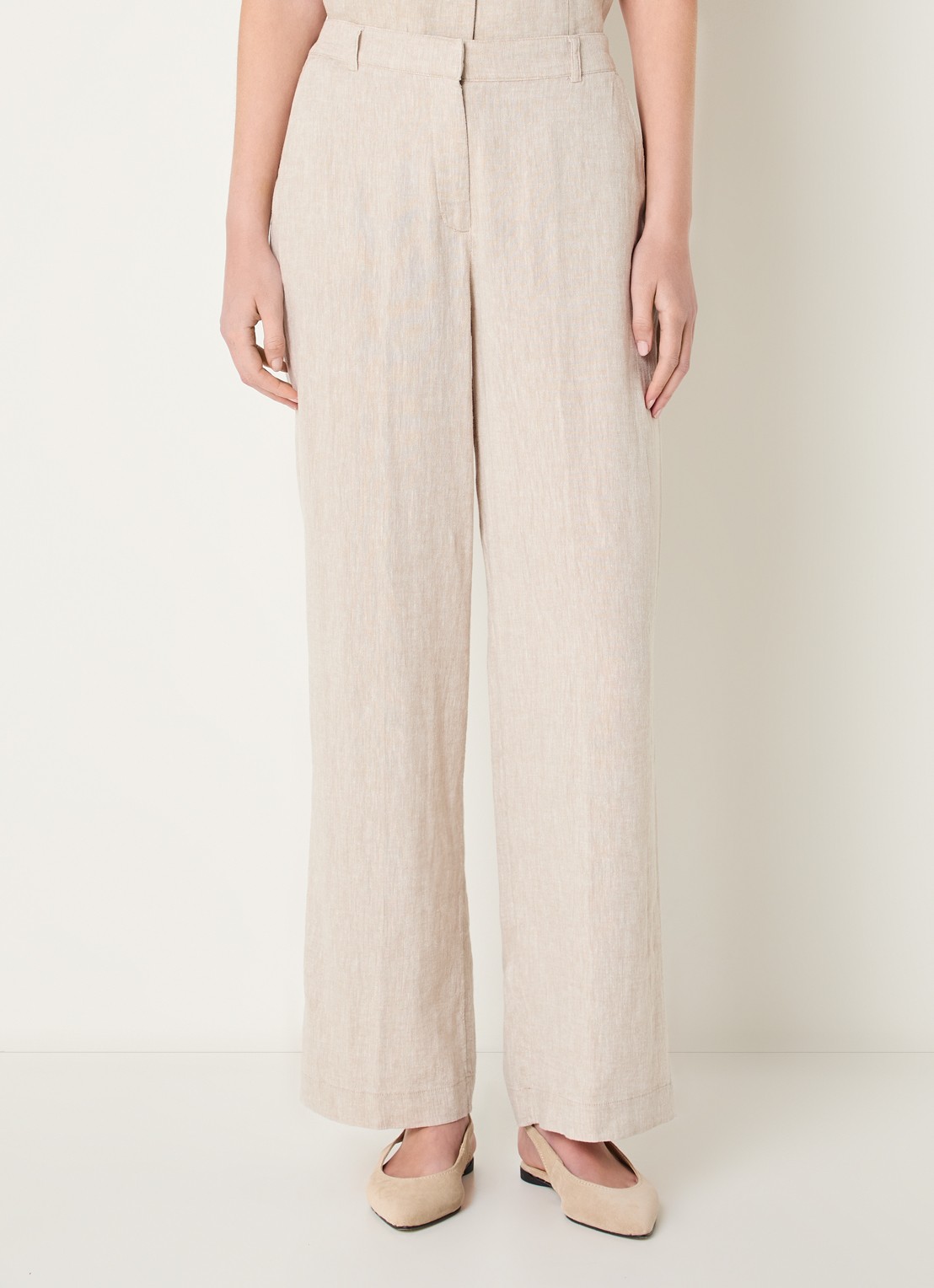 MSCH Copenhagen MSCHPennie high waist wide fit pantalon in linnenblend met steekzakken - detail 4 beige