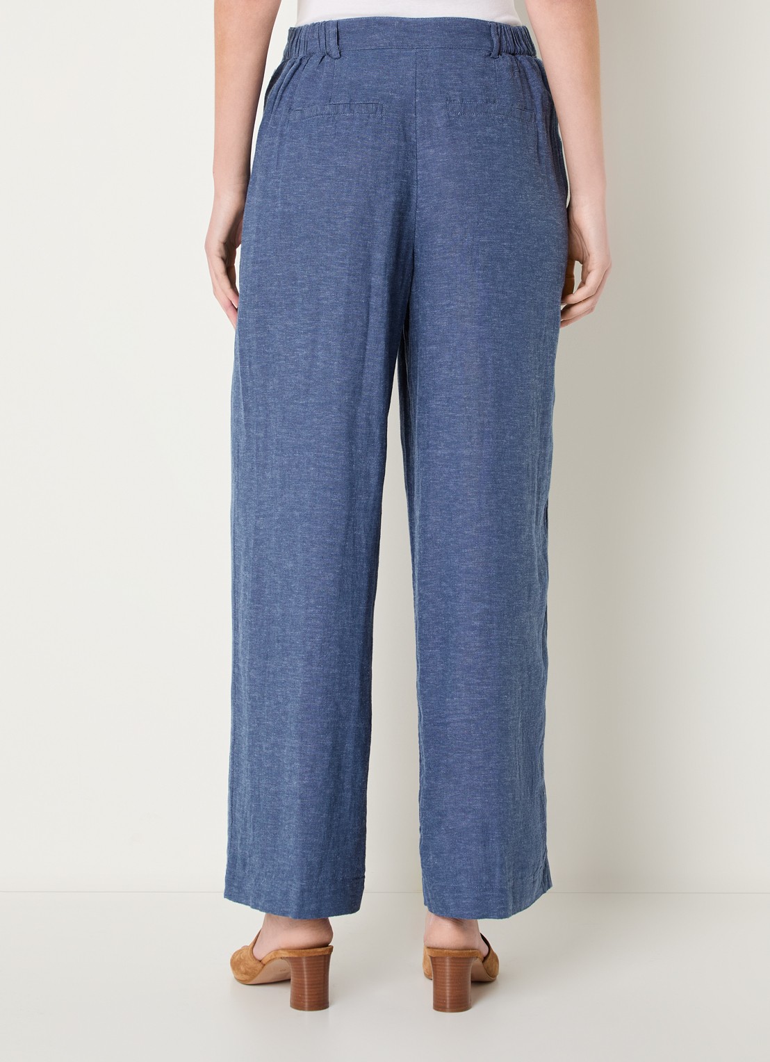 MSCH Copenhagen MSCHPennie high waist wide fit pantalon in linnenblend met steekzakken - achterkant 4 blauw