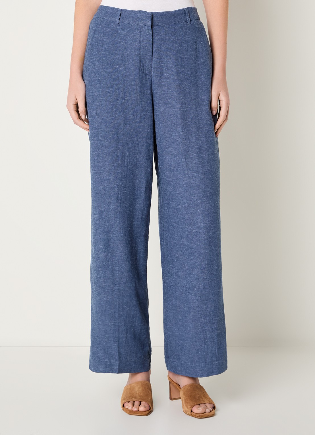 MSCH Copenhagen MSCHPennie high waist wide fit pantalon in linnenblend met steekzakken - detail 3 blauw