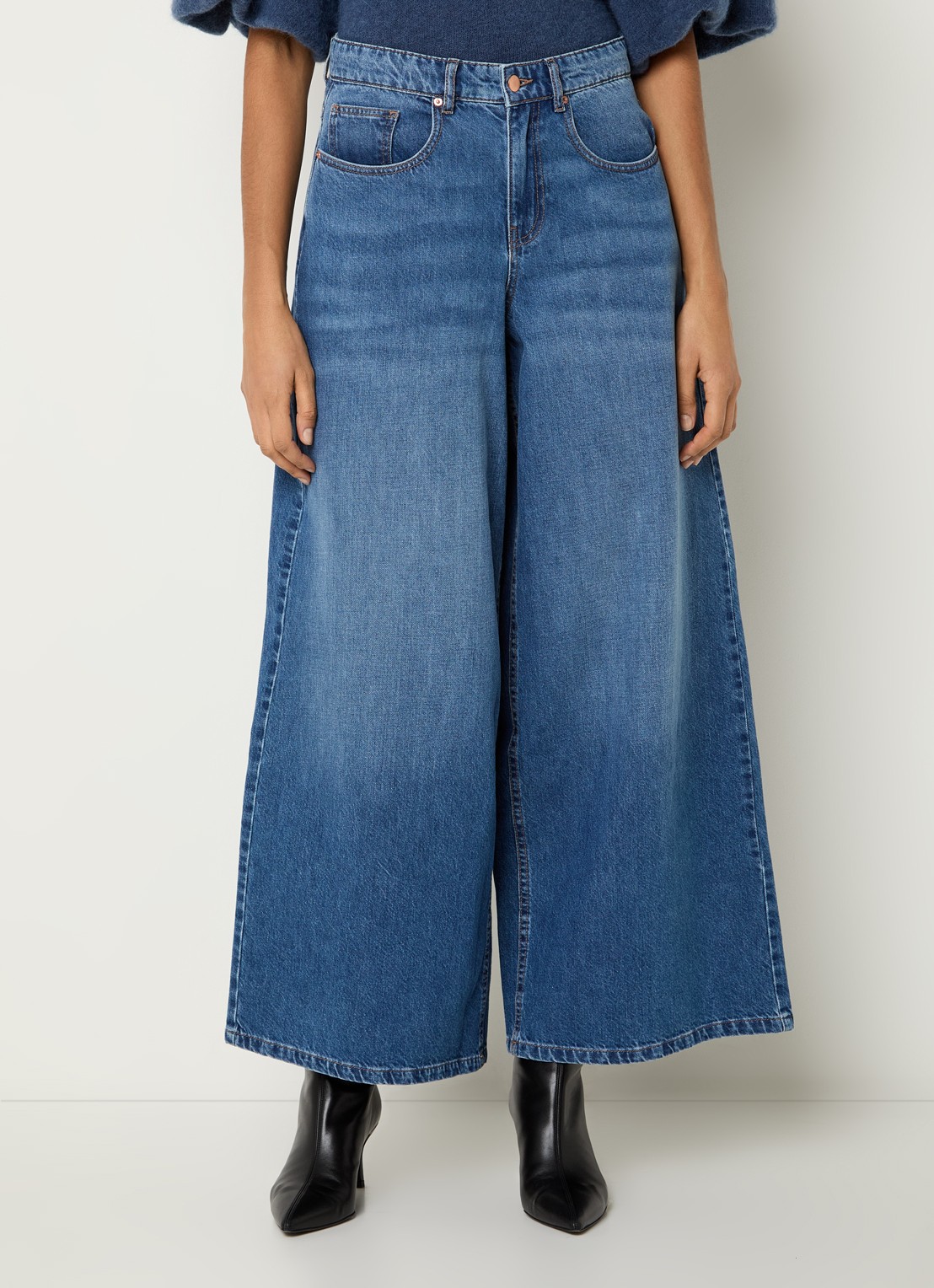 MSCH Copenhagen MSCHTurig high waist wide leg jeans met met medium wassing - detail 3 indigo