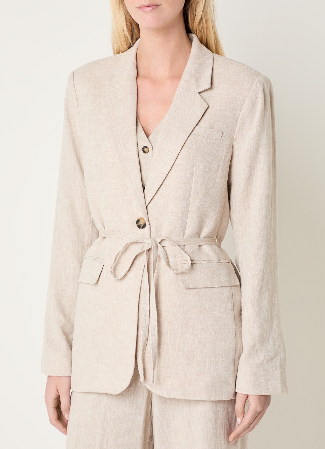 MSCH Copenhagen MSCHViana blazer in linnenblend met klepzakken en strikceintuur - detail 4 beige