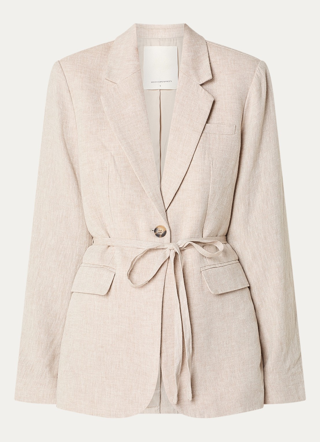 MSCH Copenhagen MSCHViana blazer in linnenblend met klepzakken en strikceintuur - voorkant beige