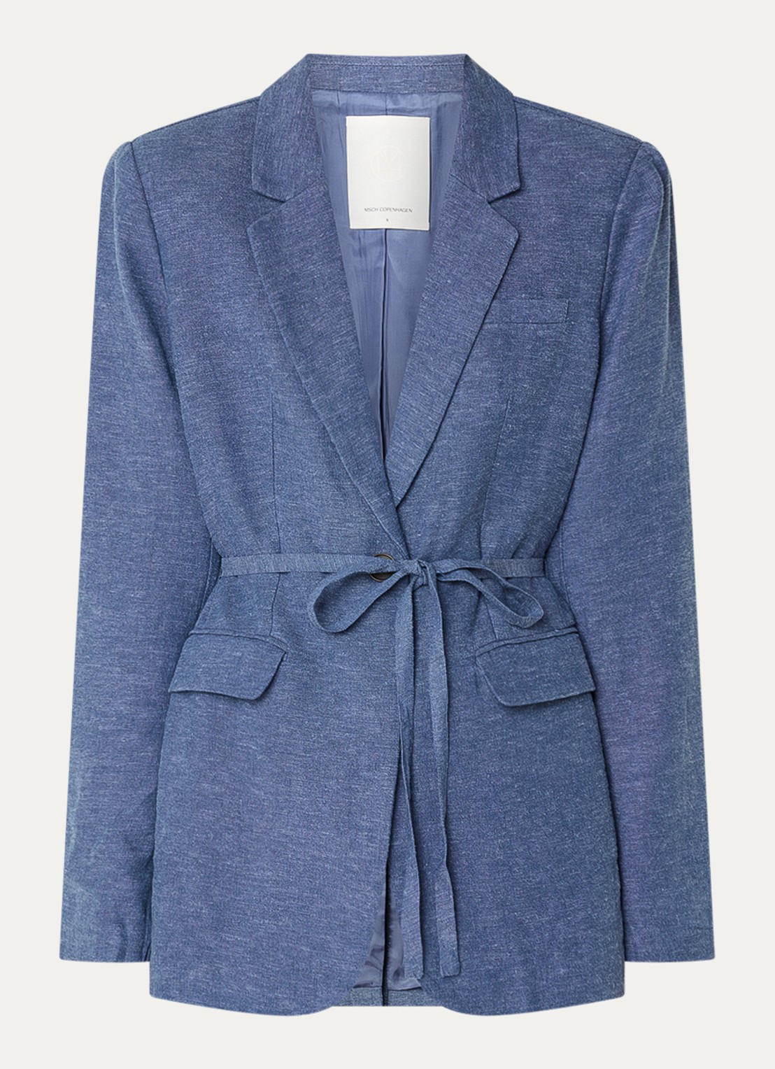 MSCH Copenhagen MSCHViana blazer in linnenblend met klepzakken en strikceintuur - voorkant 3 blauw