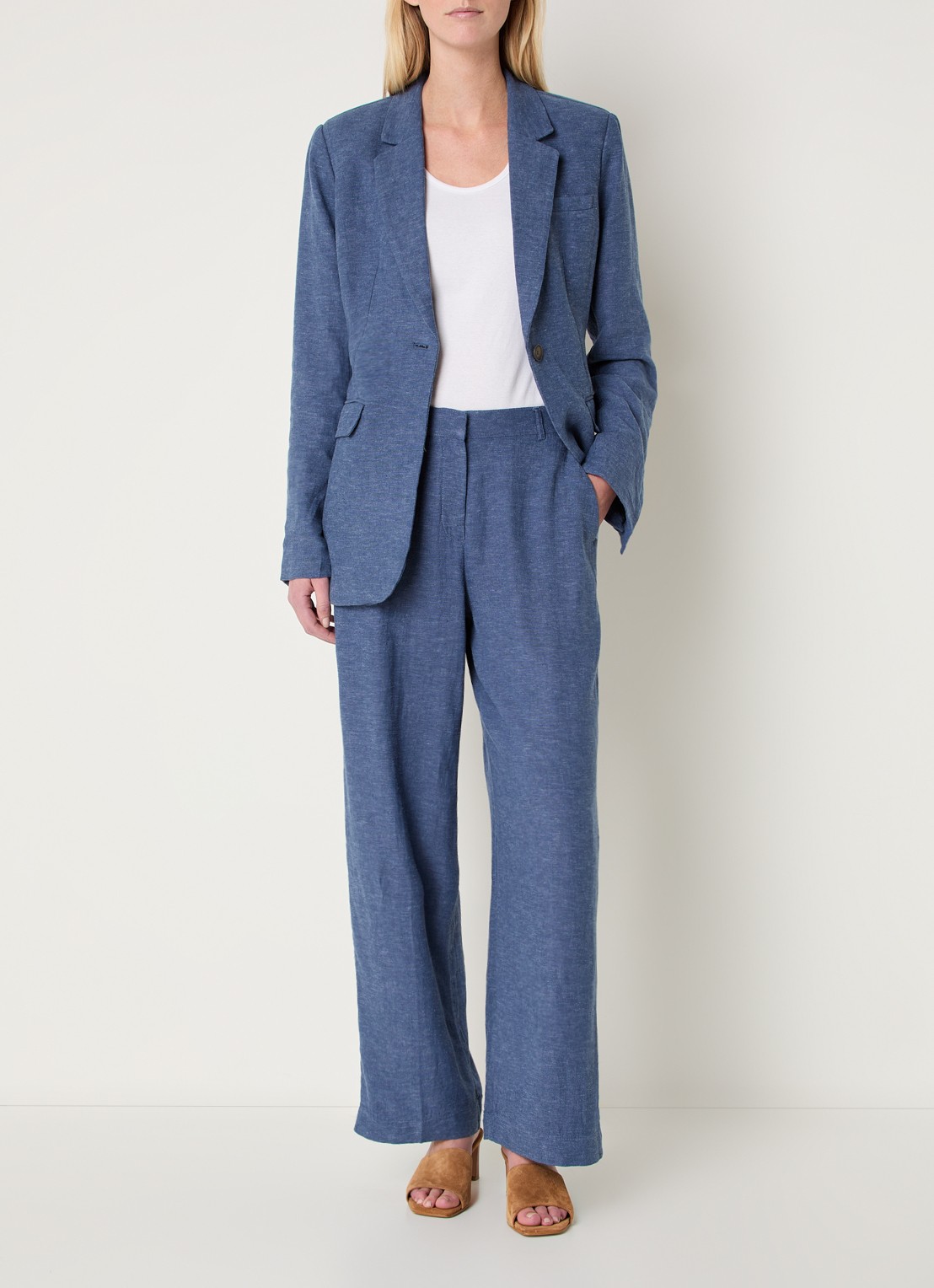 MSCH Copenhagen MSCHViana blazer in linnenblend met klepzakken en strikceintuur - voorkant 4 blauw