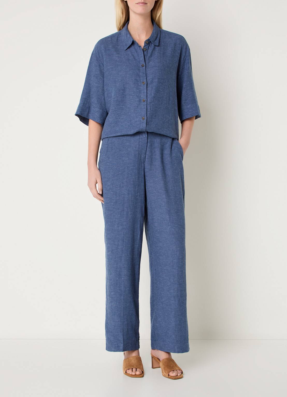 MSCH Copenhagen MSCHViana blouse van linnen - voorkant 4 staalblauw