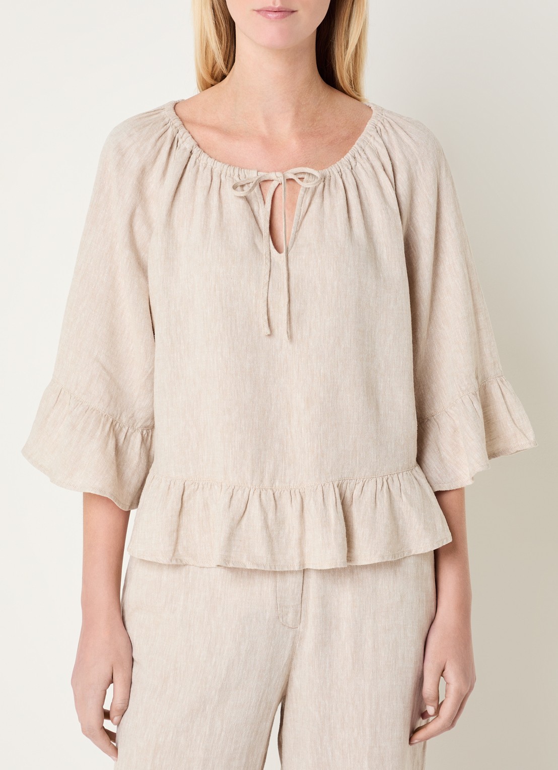 MSCH Copenhagen MSCHViana tuniek in linnenblend met strikkraag - detail 4 beige