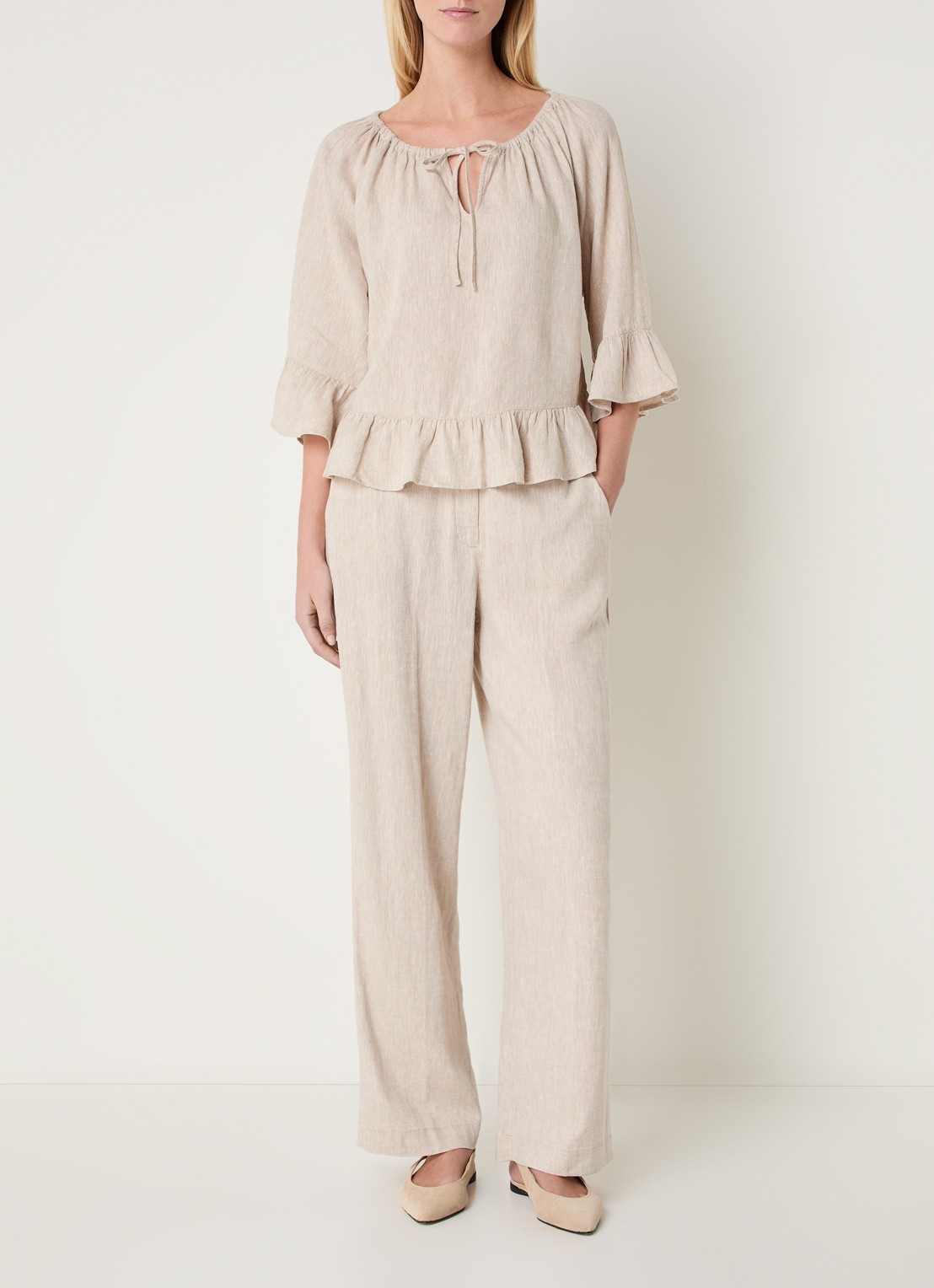 MSCH Copenhagen MSCHViana tuniek in linnenblend met strikkraag - voorkant 2 beige