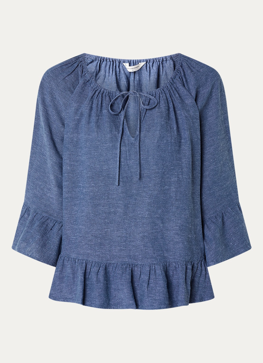 MSCH Copenhagen MSCHViana tuniek in linnenblend met strikkraag - voorkant 3 blauw