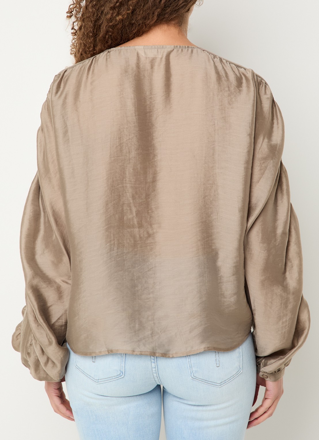 MSCH Copenhagen Ramona blouse van satijn met ballonmouw - achterkant 2 lichtbruin