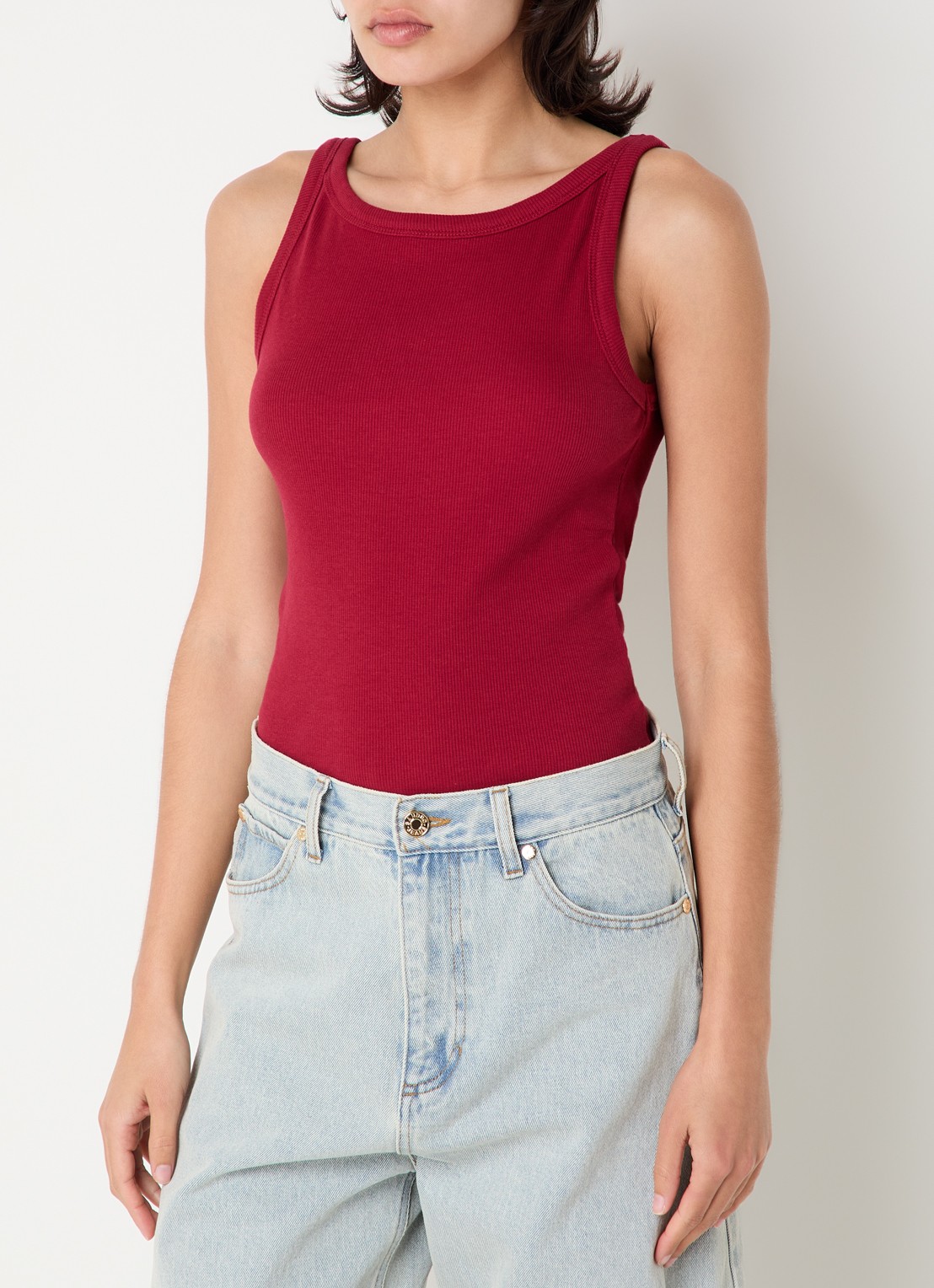 MSCH Copenhagen Rasmia tanktop met ribstructuur  - detail bordeauxrood