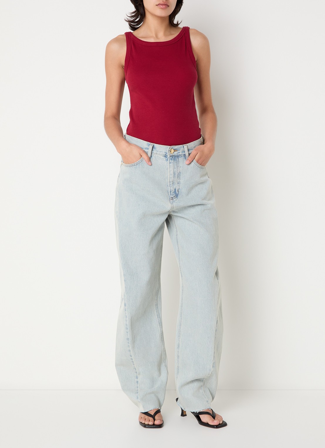 MSCH Copenhagen Rasmia tanktop met ribstructuur  - voorkant 3 bordeauxrood